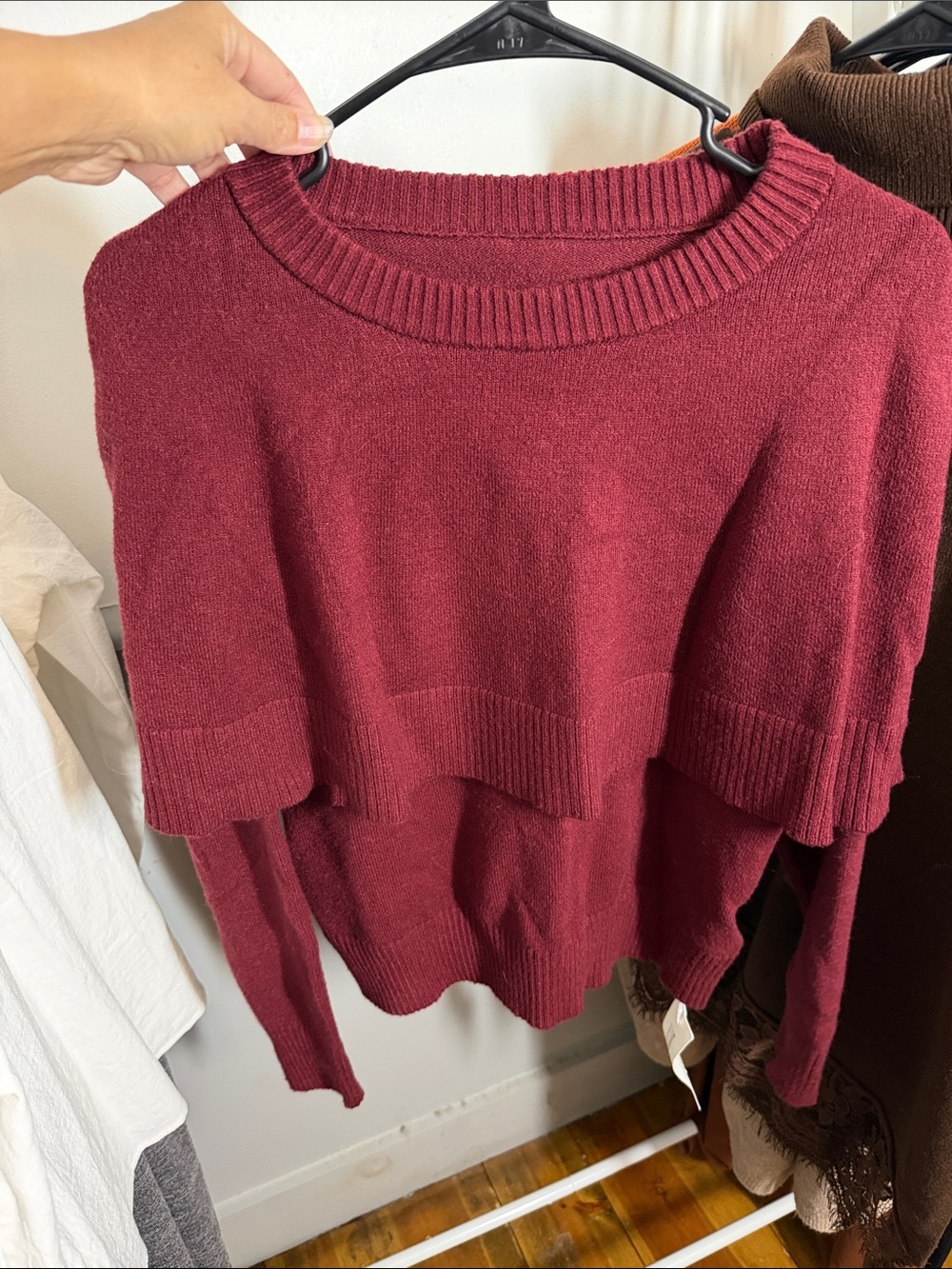 Amazon Women's Crewneck Layered Knit Sweater in Burgundy